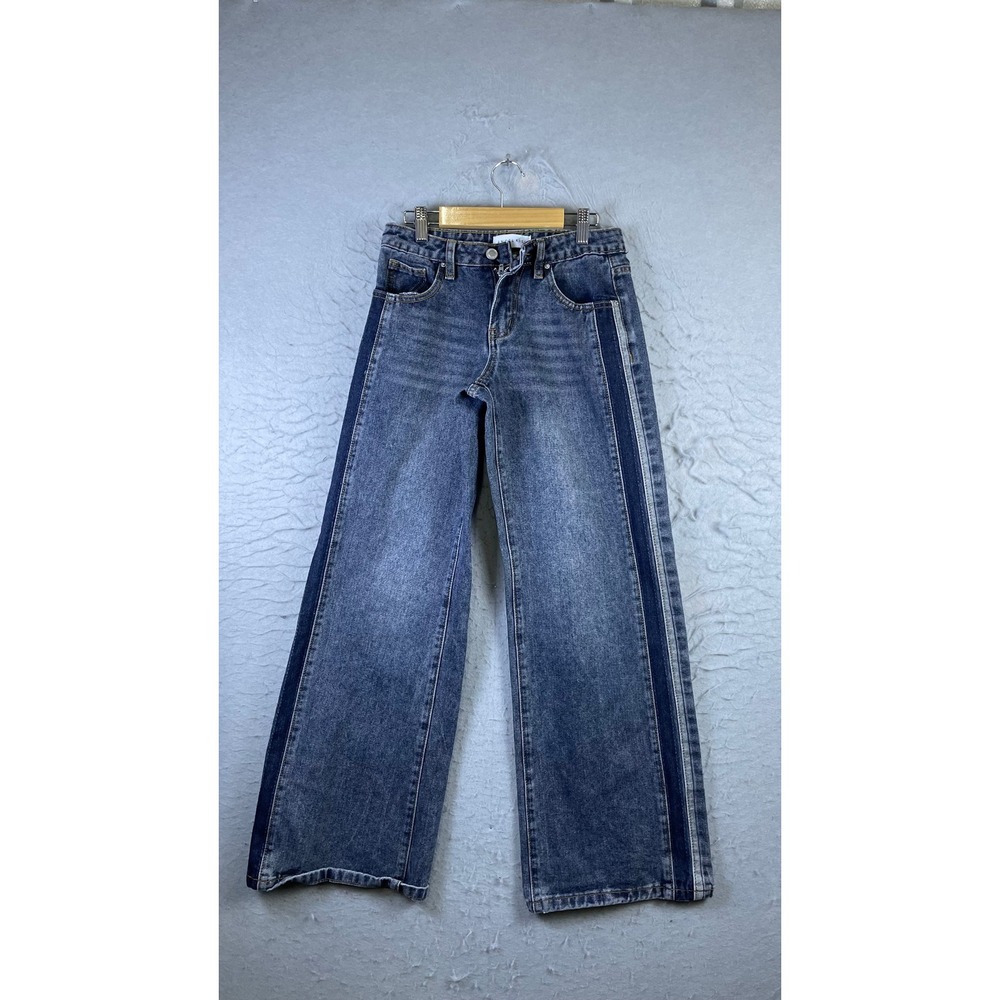 Angel Kiss Wide Leg Jeans Womens Size M Blue Excellent Side Stripe Denim